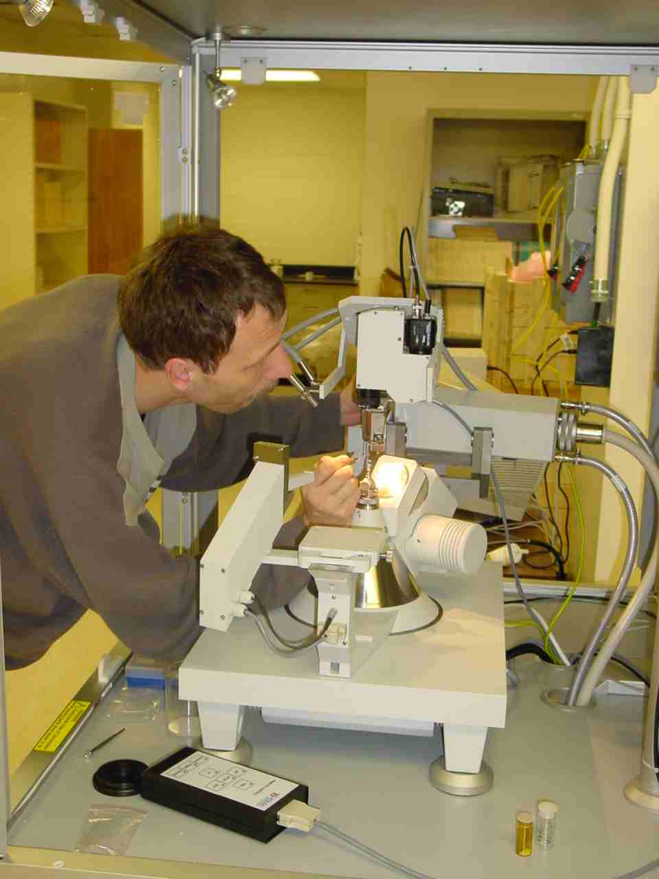 Robert aligning the goniometer