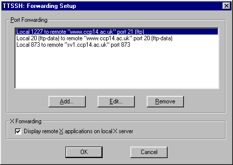 SSH Forwarding Window with setup information