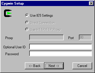 Sellecting IE5 settings