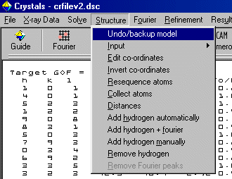 Structure, Undo Backup Model menu