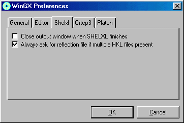 WinGX 1.62 Preferences Dialog Box