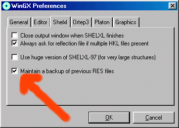 WinGX setup for creating backup shelx files